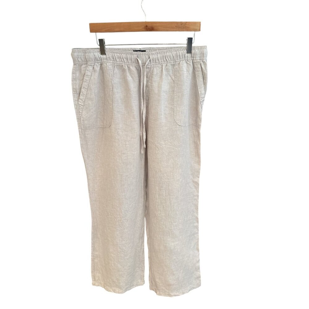 Jones New York 100% Linen Pants XL Beige Loose Fit Wide Leg